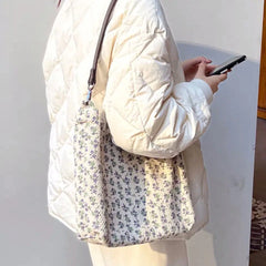 Retro Floral Shoulder Bags Women Daily Casual Handbags Large Portable Pouch