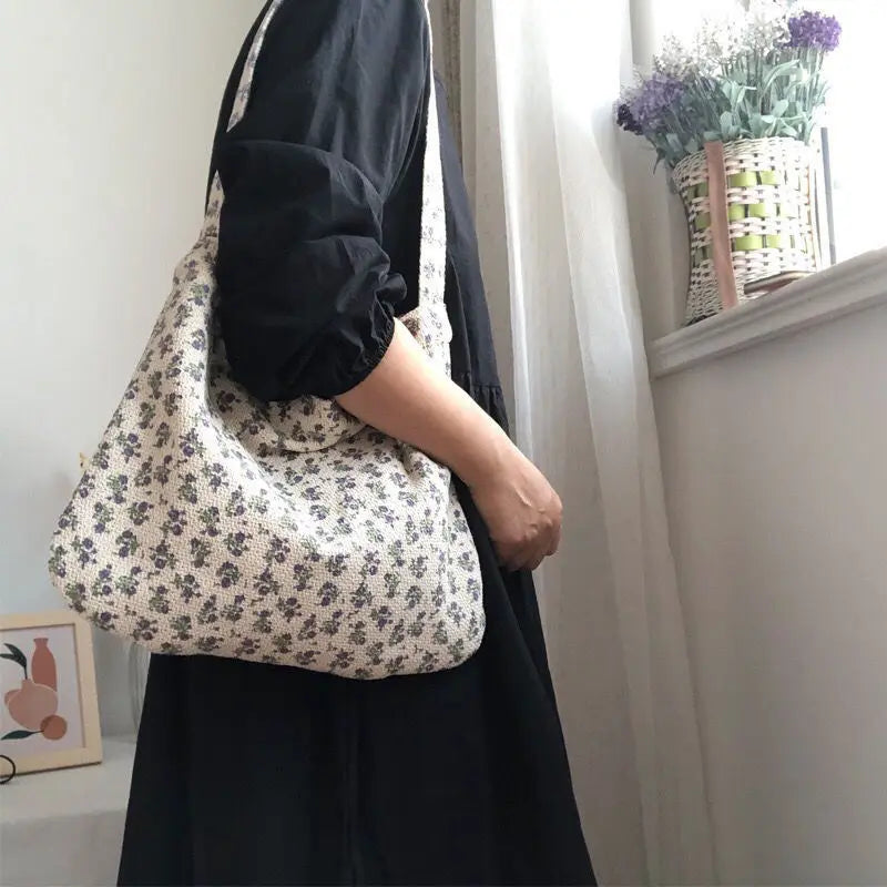 Retro Floral Shoulder Bags Women Daily Casual Handbags Large Portable Pouch