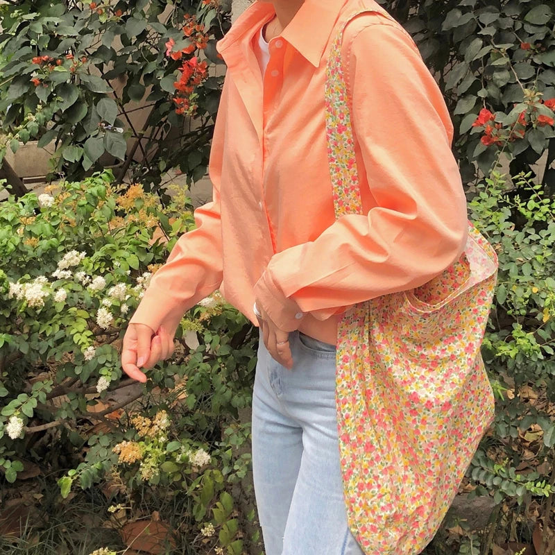 Retro Floral Women Shoulder Messenger Bag Thin Cotton Cloth Ladies Shopping Bags