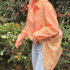 Retro Floral Women Shoulder Messenger Bag Thin Cotton Cloth Ladies Shopping Bags