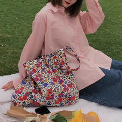 Retro Floral Women Shoulder Messenger Bag Thin Cotton Cloth Ladies Shopping Bags