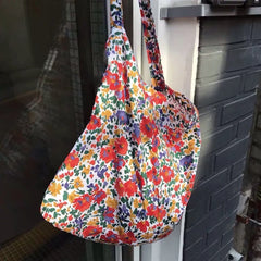 Retro Floral Women Shoulder Messenger Bag Thin Cotton Cloth Ladies Shopping Bags