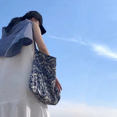 Retro Floral Women Shoulder Messenger Bag Thin Cotton Cloth Ladies Shopping Bags