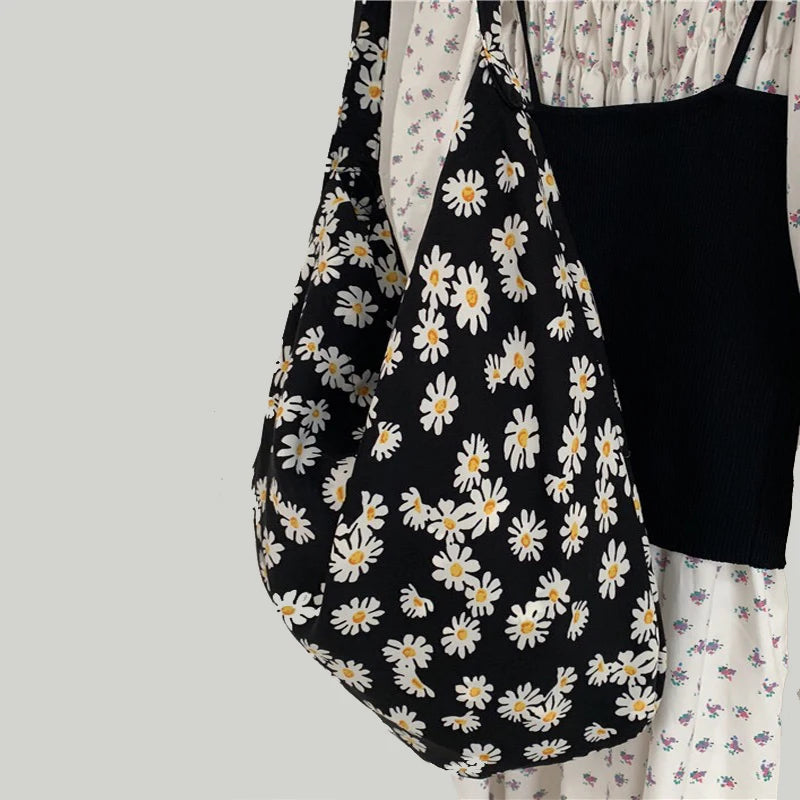 Retro Floral Women Shoulder Messenger Bag Thin Cotton Cloth Ladies Shopping Bags