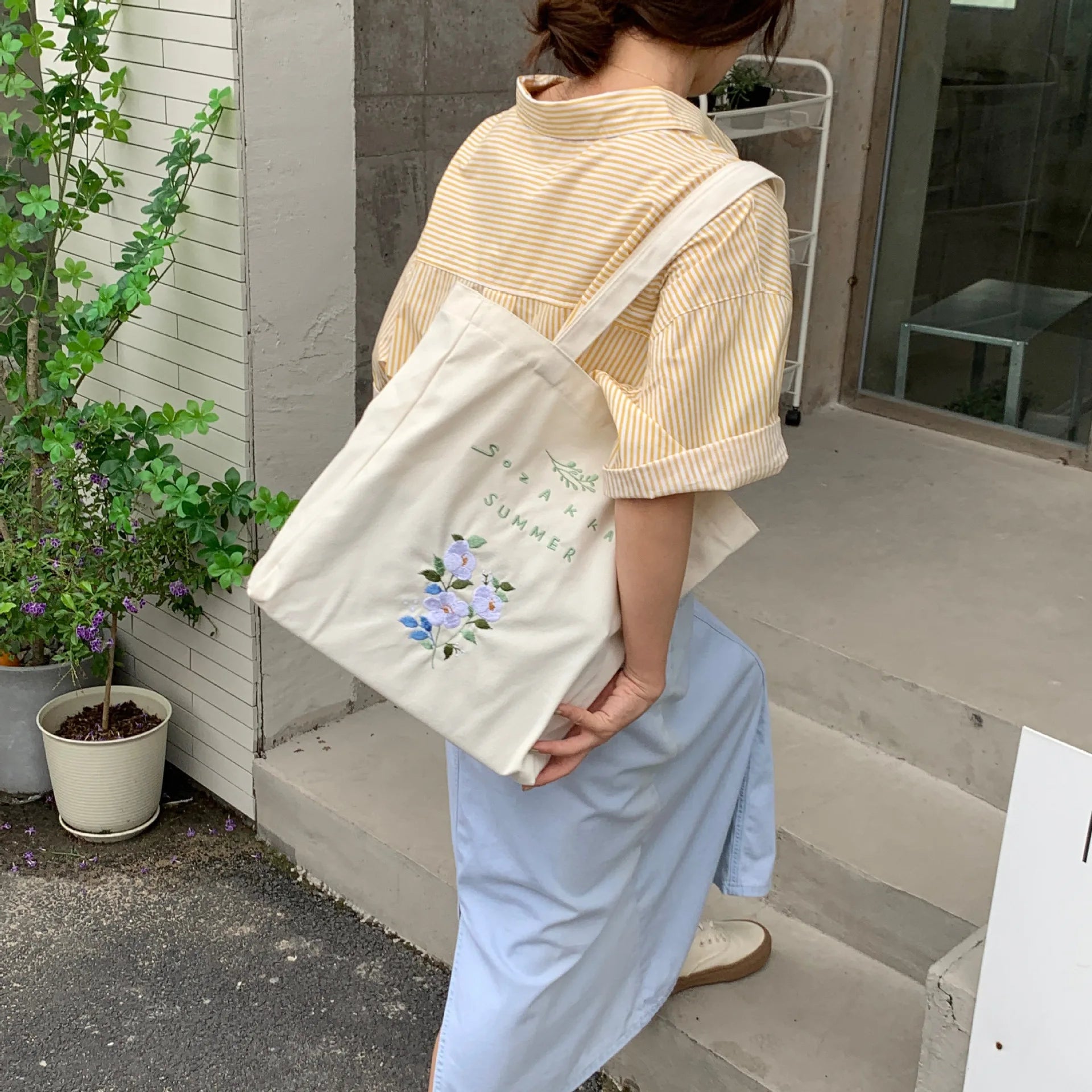 Flower Embroidery Shoulder Bag Floral Ladies Tote Handbag