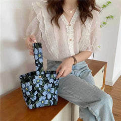 Retro Flower Shoulder Bag for Women Jacquard Ladies Cloth Shopping Bags