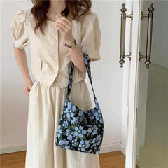 Retro Flower Shoulder Bag for Women Jacquard Ladies Cloth Shopping Bags