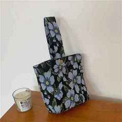 Retro Flower Shoulder Bag for Women Jacquard Ladies Cloth Shopping Bags