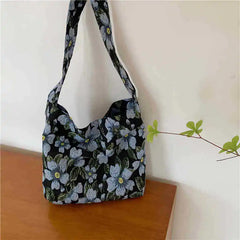 Retro Flower Shoulder Bag for Women Jacquard Ladies Cloth Shopping Bags