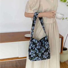 Retro Flower Shoulder Bag for Women Jacquard Ladies Cloth Shopping Bags
