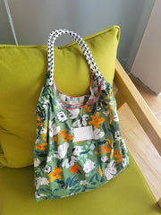 Retro Flower Women Shopping Shoulder Bag Large Capacity Ladies Portable Tote