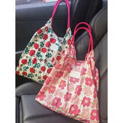 Retro Flower Women Shopping Shoulder Bag Large Capacity Ladies Portable Tote