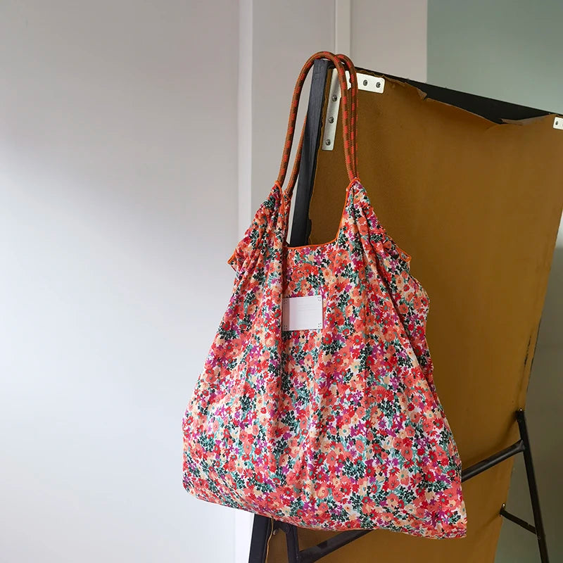 Retro Flower Women Shopping Shoulder Bag Large Capacity Ladies Portable Tote