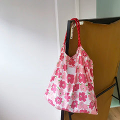 Retro Flower Women Shopping Shoulder Bag Large Capacity Ladies Portable Tote