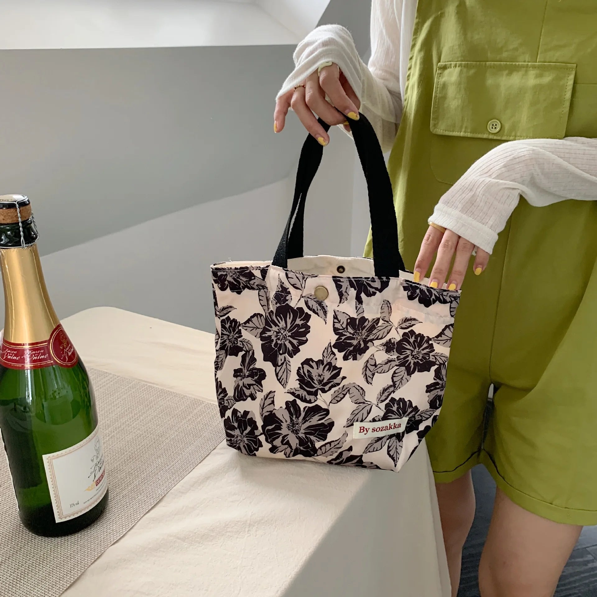 Retro Flower Canvas Shoulder Bag Women's Casual Tote Bento Bag