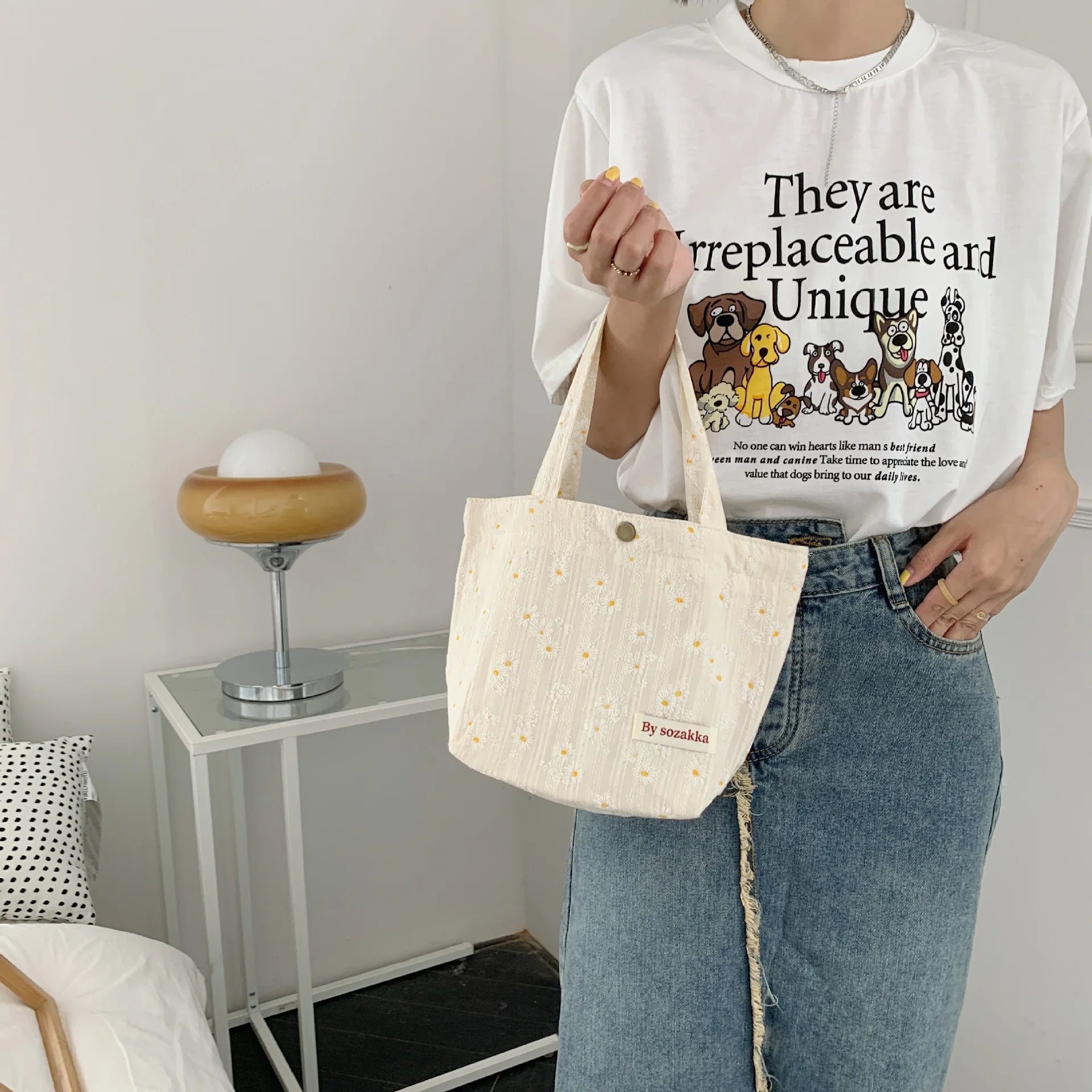 Retro Flower Canvas Shoulder Bag Women's Casual Tote Bento Bag