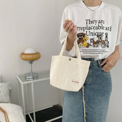 Retro Flower Canvas Shoulder Bag Women's Casual Tote Bento Bag