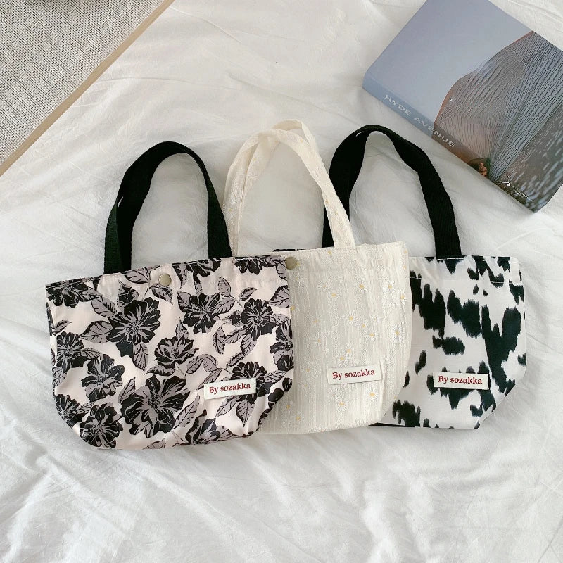 Retro Flower Canvas Shoulder Bag Women's Casual Tote Bento Bag