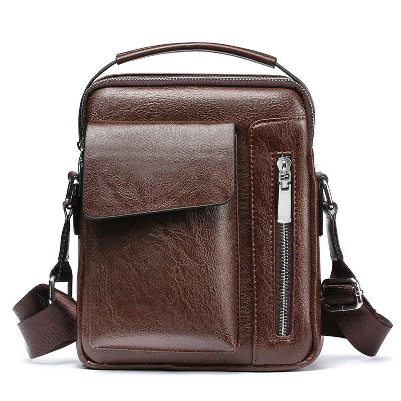 Men's Retro Crossbody Bag Business Style Office Hand Bag PU Leather Shoulder Bag