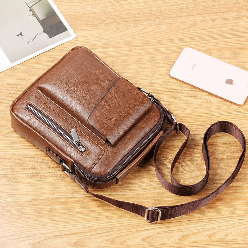 Men's Retro Crossbody Bag Business Style Office Hand Bag PU Leather Shoulder Bag