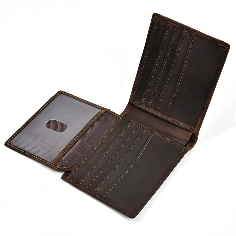 Retro Leather Wallet Crazy Horse Leather Short Wallet Multi-Card Slots
