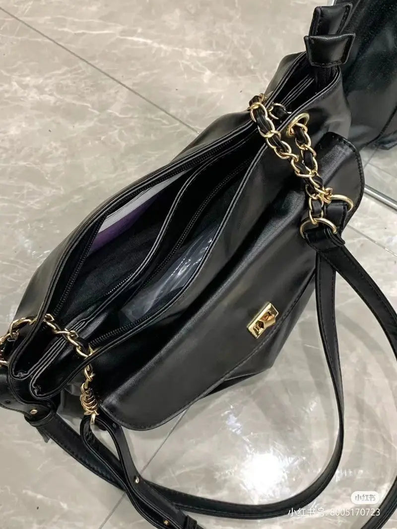 Retro Green Leather Large Capacity Handbag Women Casual Tote Shopper