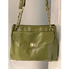 Retro Green Leather Large Capacity Handbag Women Casual Tote Shopper