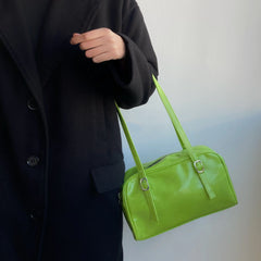 Retro Green Large Shoulder Bag Women PU Leather Tote Purse Handbags