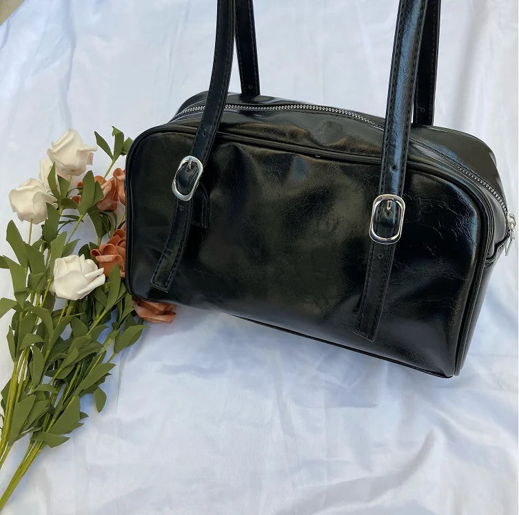 Retro Green Large Shoulder Bag Women PU Leather Tote Purse Handbags