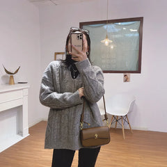High-Texture Lock Button Women's Square Bag