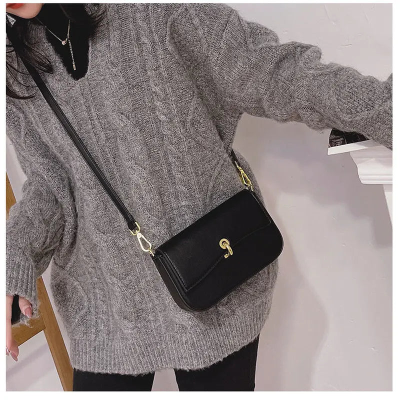 High-Texture Lock Button Women's Square Bag