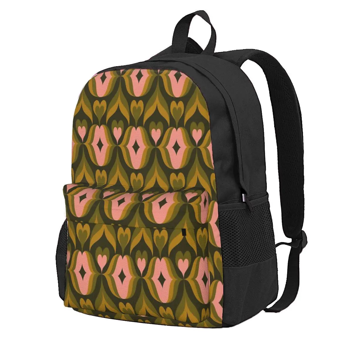 Retro Kisses Olive Pink Backpacks Men's Backpacks Bags For Women