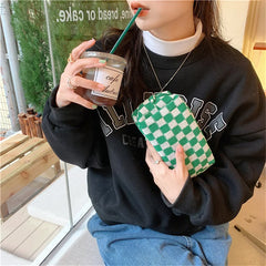 Retro Knit Plaid Portable Travel Cosmetic Storage Bag