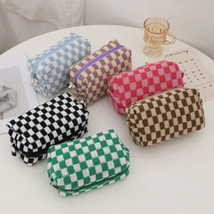 Retro Knit Plaid Portable Travel Cosmetic Storage Bag