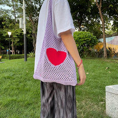 Retro Knitted Mesh Shoulder Handbag Lady Travel Tote Bag