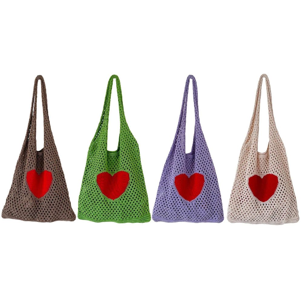 Retro Knitted Mesh Shoulder Handbag Lady Travel Tote Bag