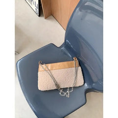 Retro Lamb Wool Women Shoulder Bags Plush Ladies Chain Underarm Bag