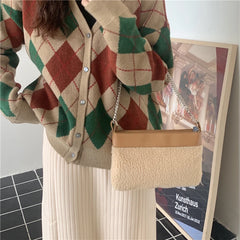 Retro Lamb Wool Women Shoulder Bags Plush Ladies Chain Underarm Bag