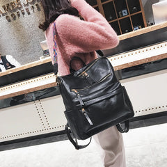 Retro Large Capacity Backpack PU Leather Rucksack Women Knapsack Travel
