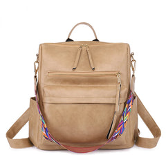 Retro Large Capacity Backpack PU Leather Rucksack Women Knapsack Travel