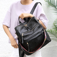 Retro Large Capacity Backpack PU Leather Rucksack Women Knapsack Travel