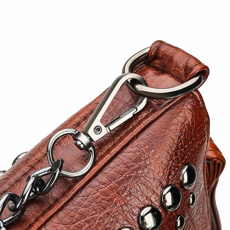 Retro Women Tote Bag Chain Rivet Bead Shoulder Bags Lady Commutin