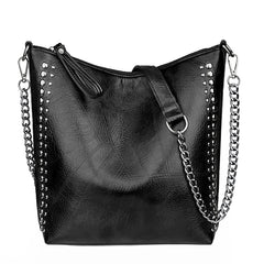 Retro Women Tote Bag Chain Rivet Bead Shoulder Bags Lady Commutin