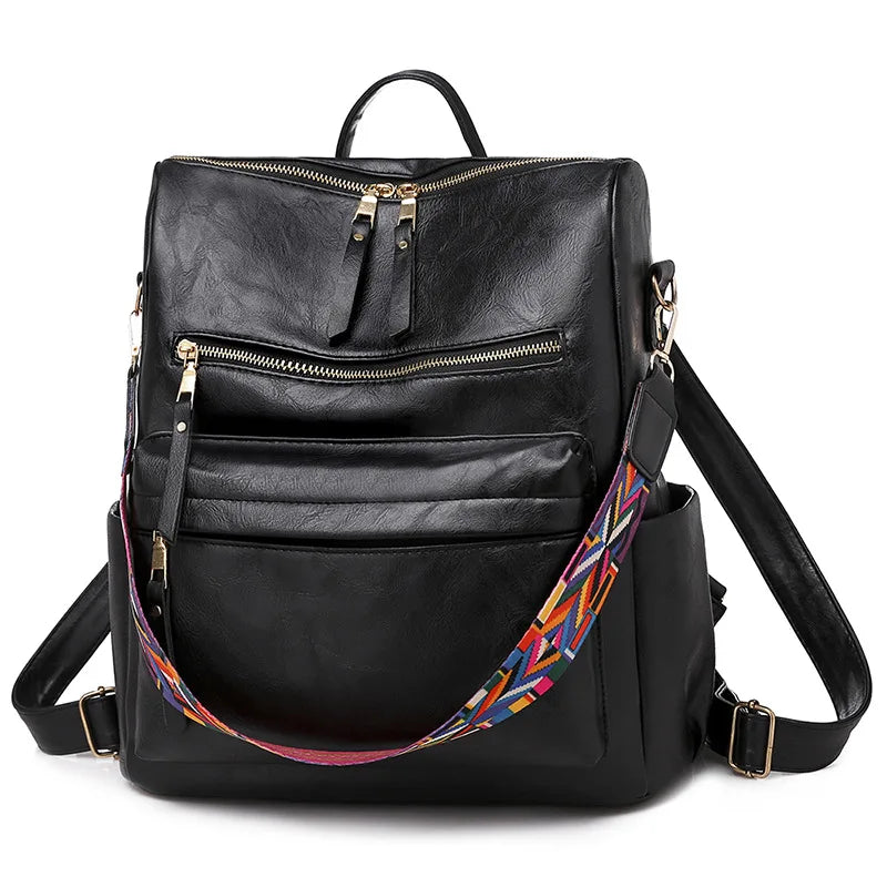 Retro Leather Backpack Large Capacity Travel Rucksack