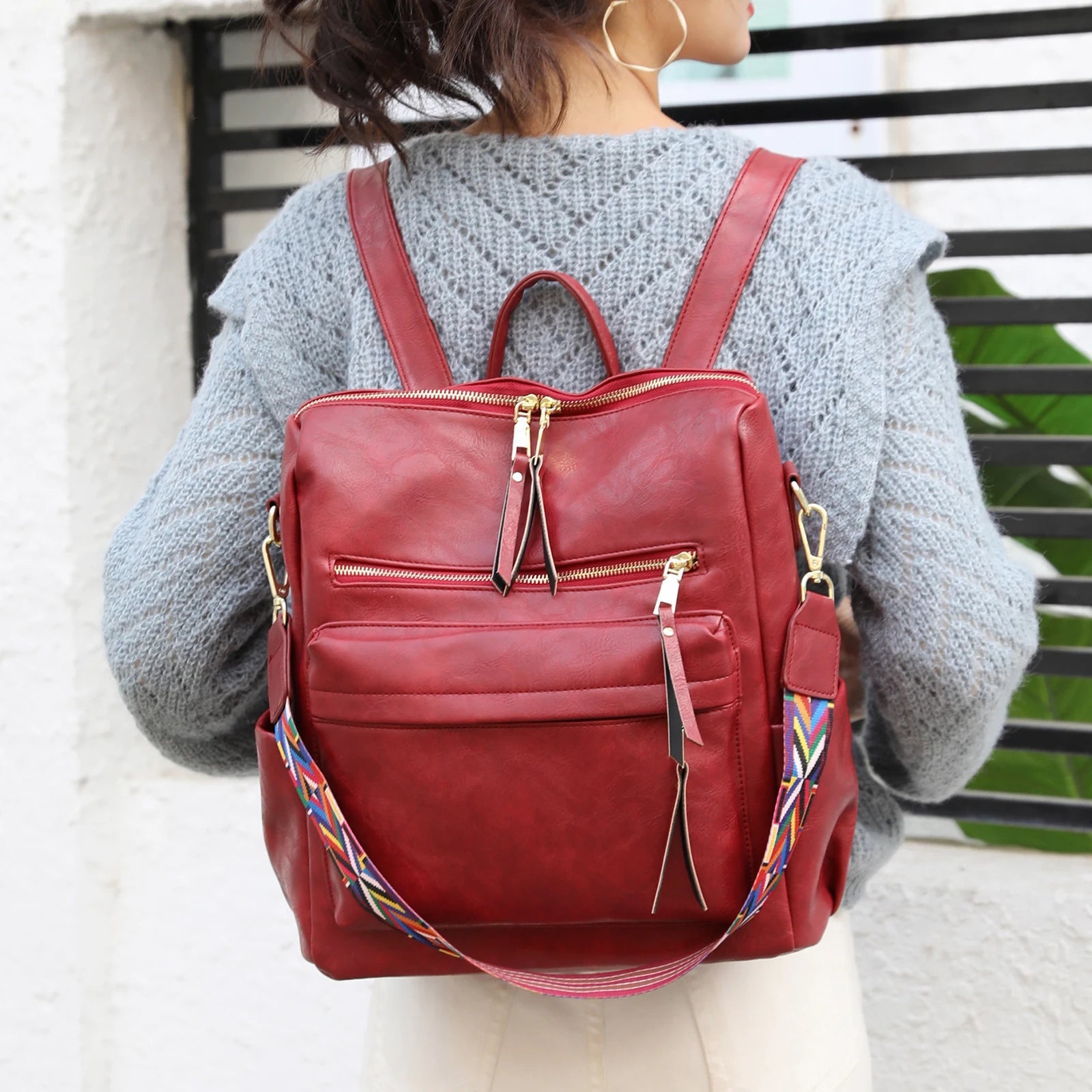 Retro Leather Backpack Large Capacity Travel Rucksack