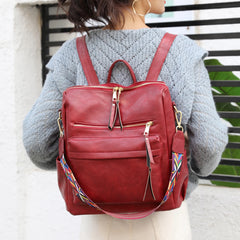 Retro Leather Backpack Large Capacity Travel Rucksack