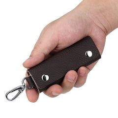 Leather Double Snap Key Holder Key Ring Bag Men Women Universal Key Fob Cover