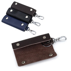 Leather Double Snap Key Holder Key Ring Bag Men Women Universal Key Fob Cover
