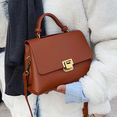 Ladies Retro Leather Top Handle Bag Large Capacity Tote