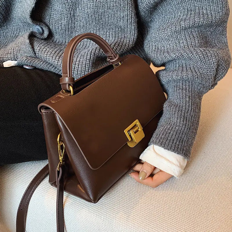 Ladies Retro Leather Top Handle Bag Large Capacity Tote
